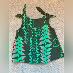 Manuhealii Green and Pink Leaf Print Top girls small